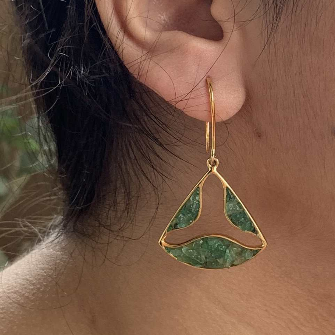 Unique Natural Emerald Earrings - Trikon2