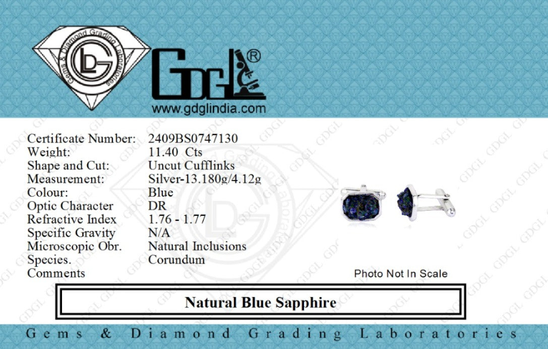 Natural Raw Blue Sapphire Cuff Links Silver