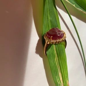 Natural Ruby with diamonds outline Ring in 14 kt Gold