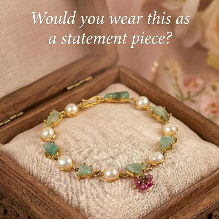Natural Emerald Pearl Bracelet- Panna Moti Bracelet